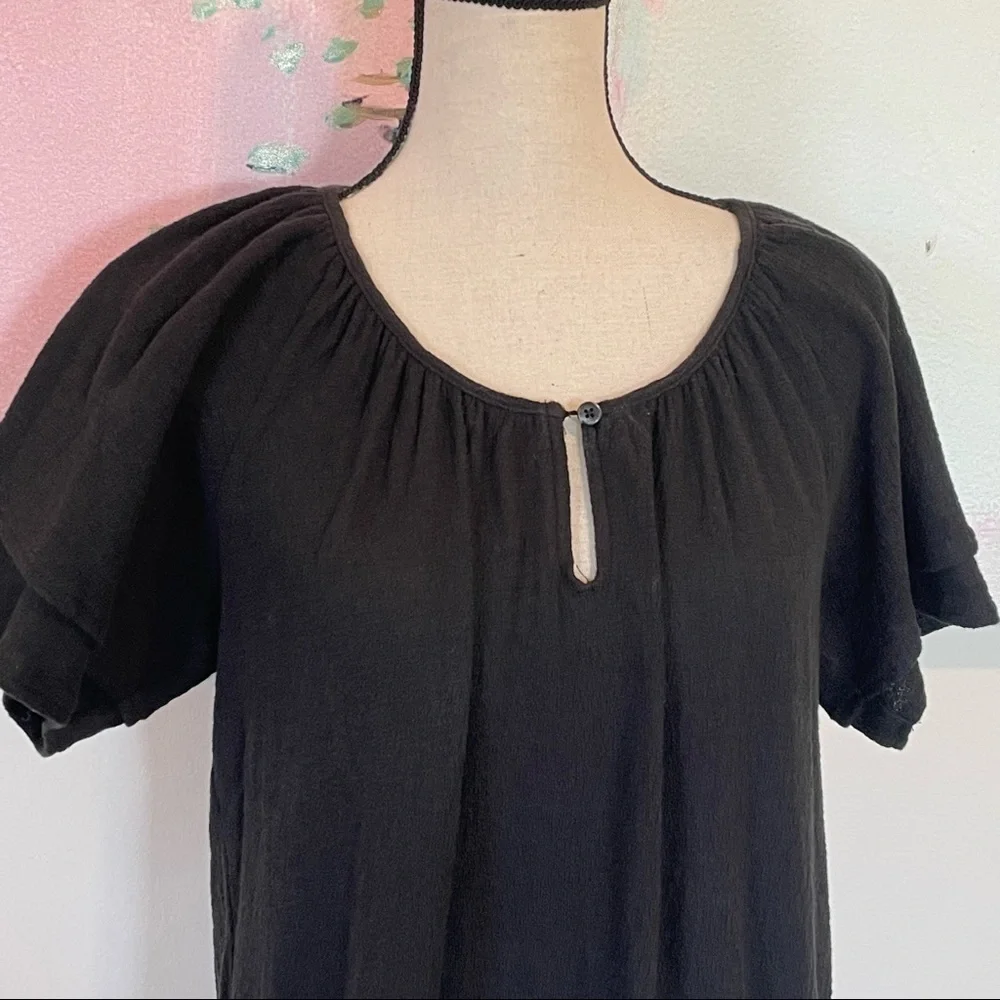 Madewell Womens Texture & Thread Tiered Sleeve Top Cotton in Black Sz M